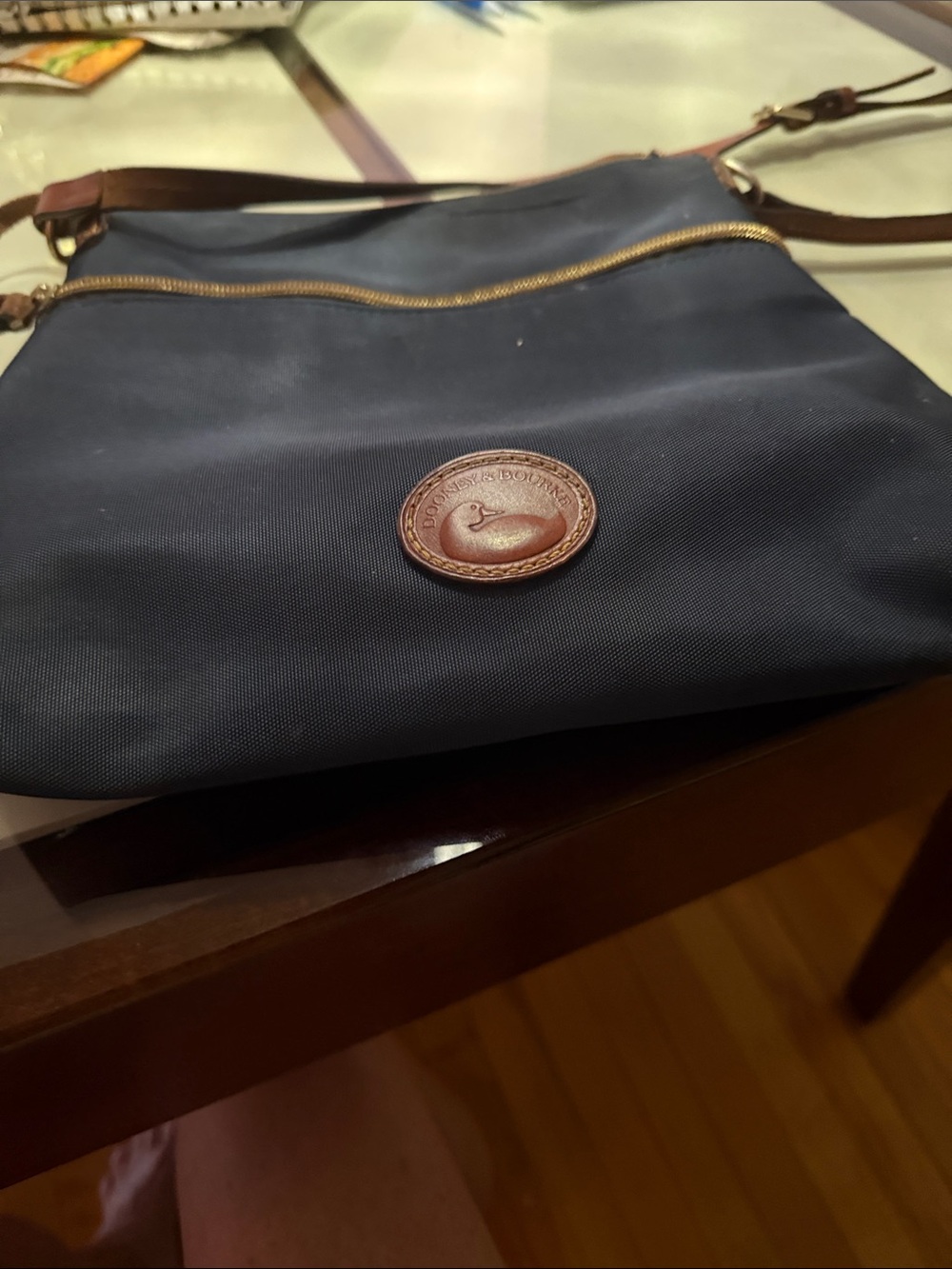 Dooney & Bourke Navy Crossbody with Brown Leather Accent